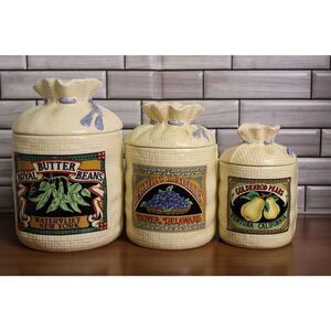 Vintage Hearth and Home Designs Burlap Sack Canisters 1988